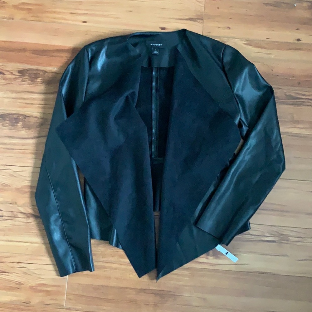 Halogen black drape faux leather jacket